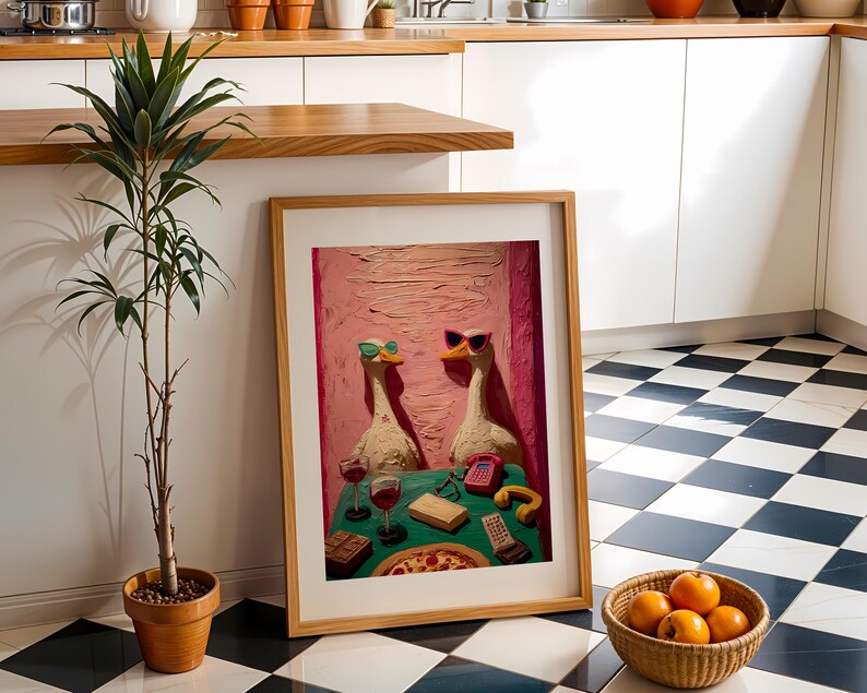 Maximalist Wall Art, Funny Goose Poster, Retro Kitchen Print, Kitsch Animal Decor, Humor Illustration image 4