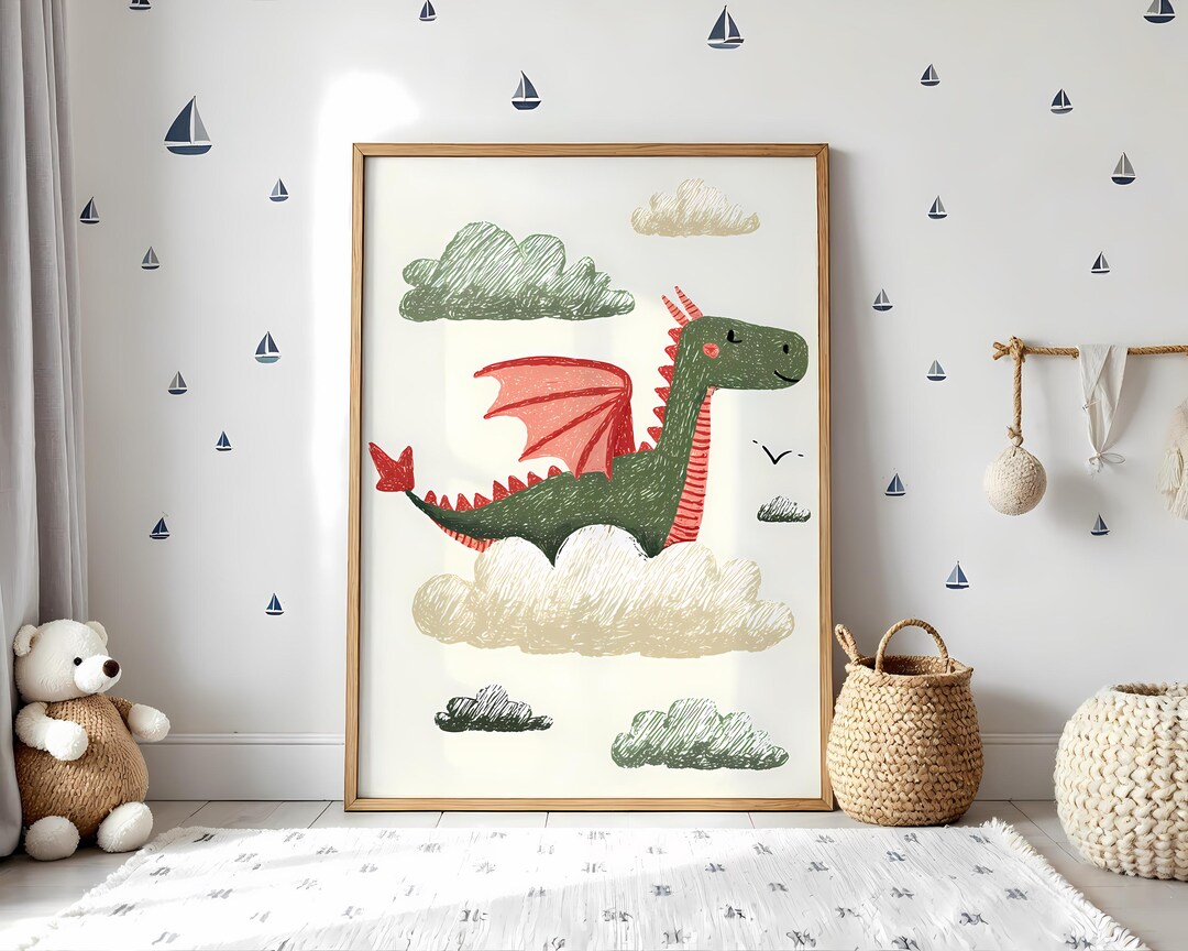 Whimsical Dragon Nursery Print, Fantasy Kids Wall Art - Etsy