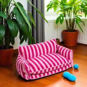 Pink Plush Cat Bed Sofa: Winter Warm Pet Couch with Super Soft Fabric