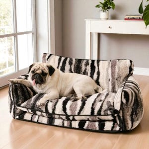 Plush Striped Sofa Pet Bed – Cosy Luxury for Dogs & Cats (3 Sizes)