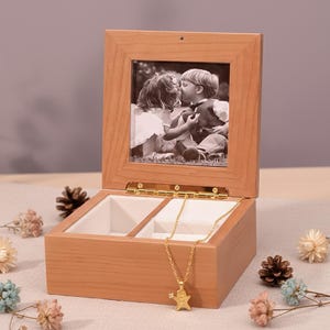 Gepersonaliseerde houten muziekdoos met aangepaste gravure en fotobeeldje sieradendoosje-verjaardag, kerstmis, valentijnscadeau voor haar