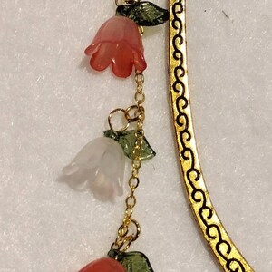 Hook Bookmark Beaded Coral Flower and Teardrop Charm