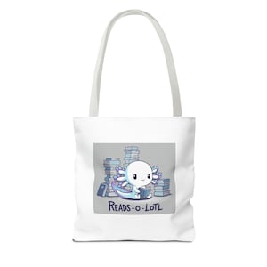 Cute Axolotl Tote Bag, Bookbag, Kawaii Beach Tote, Cute Animal Grocery Bag, Adorable Shopping Tote, Snacks, Books, Reading