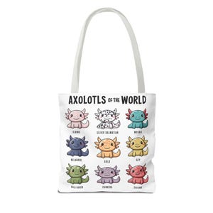 Axolotls Of The World Tote Bag, Fun Aqua Lover Gift, Kawaii Beach Tote, Cute Animal Grocery Bag, Adorable Shopping Tote, Bookbag, Snacks