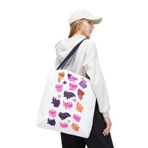 Cute Axolotls Swimming Tote Bag, Bookbag, Kawaii Beach Tote, Cute Animal Grocery Bag, Adorable Shopping Tote, Snacks, Books, Axolotl Lover