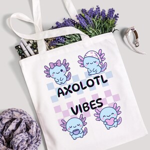 Axolotl Vibes Tote Bag, Fun Aqua Lover Gift, Eco-Friendly Bag, Kawaii Beach Tote, Cute Animal Grocery Bag, Adorable Shopping Tote