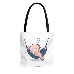 Cute Axolotl Tote Bag, Fun Aqua Lover Gift, Kawaii Beach Tote, Cute Animal Grocery Bag, Adorable Shopping Tote, Snacks, Hammock Nap