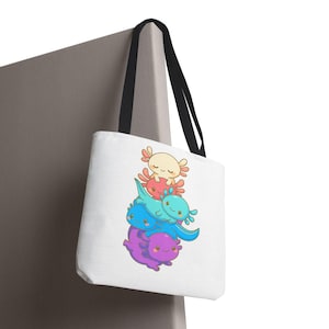 Stacked Colorful Axolotls Tote Bag, Fun Axolotl Lover Gift, Kawaii Beach Tote, Cute Animal Grocery Bag, Adorable Shopping Tote, Snacks, Nap