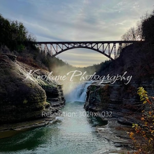 Letchworth State Park Upper Falls Digital Print — New York Nature Wall Art, Waterfall Landscape Photography Decor