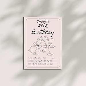 modèle d'invitation d'anniversaire minimaliste vintage | Invitation numérique modifiable | imprimable tendance | Téléchargement d'anniversaire Canvas | 5 x 7 po.