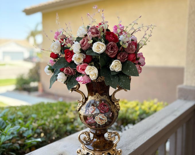 Silk Flower Arrangement Vase Set: European Style Ceramic Amphora