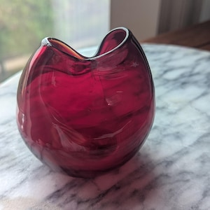 Blenko 3516D Mini Pinch Ivy Vase | Ruby Red Glass | Handblown Art Glass | Pinch Vase | WWII Era | Depression Era | Elegant Glass | MCM Decor