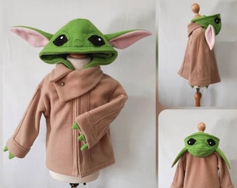 Yoda inspired hoodie, Baby Yoda, The Mandalorian, Grogu, Kids costume, Baby costume, Star Wars