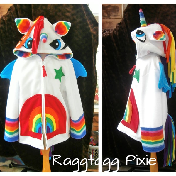 UNICORN Costume, Rainbow, Hoodie,Jacket, Magical, Kids, Fleece, Fancy dress,  Wings, Tail, Horn, Ears, My Little Pony