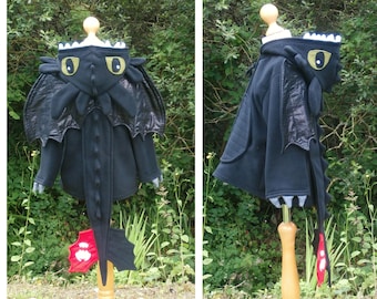 TOOTHLESS inspired Dragon Hoodie, Dragon costume, Fancy dress, fleece, Jacket, Wings, Kids, Baby, costume