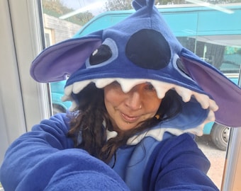Disfraz de Stitch para adulto, sudadera con capucha de forro polar inspirada en Stitch. Cosplay de Stitch, disfraz de Lilo y Stitch.
