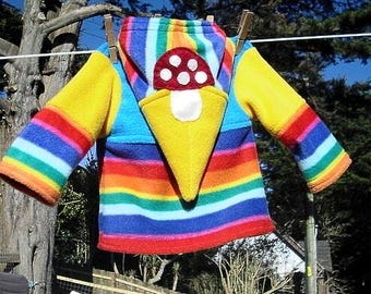 RAINBOW PIXIE Hoodie, Rainbow  Fleece, hooded Jacket, hoodie, Toadstools, Mushrooms, rainbow toadstool, rainbow mushroo.