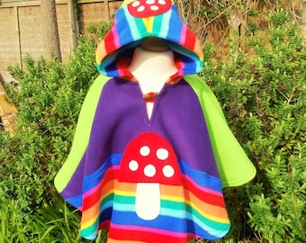 KIDS PONCHO, Rainbow poncho,  Pixie poncho, Toadstools, Mushrooms, Magical, Elf, Fairy, Fairie, Hippy Kids, Festival poncho
