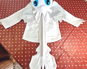 Light Fury Dragon Costume Poncho, Handmade Fleece Cape