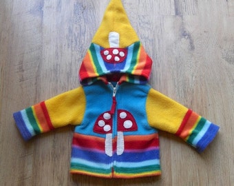 RAINBOW PIXIE Hoodie, Rainbow  Fleece, hooded Jacket, hoodie, Toadstools, Mushrooms, rainbow toadstool, rainbow mushroo.