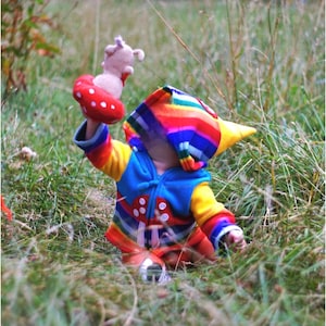 Kids Rainbow Pixie Hooded Jacket, Mushroom Appliqué Fleece Top