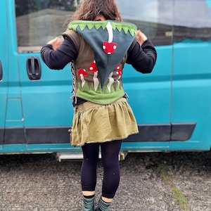 Hooded Mushroom Pixie Vest, Woodland Fairycore Clothing, Cottagecore Festival Outfit