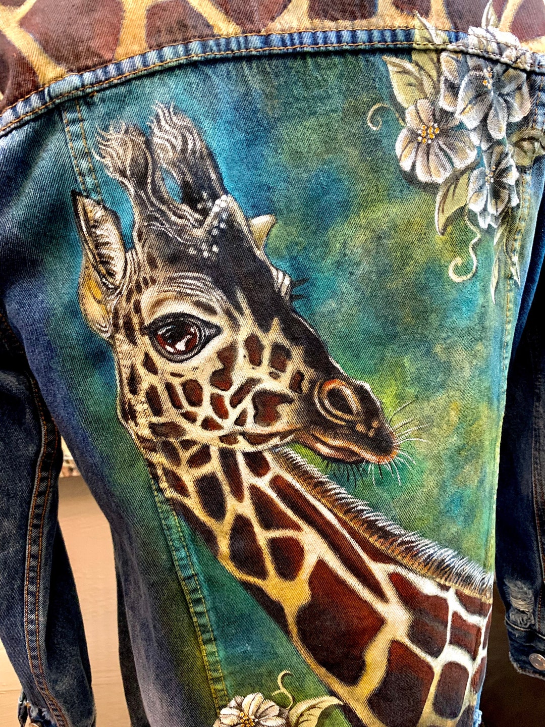 Hand Painted Giraffe Jean long Denim Jacket Wildlife African Etsy