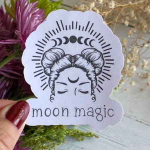 Moon Magic Sticker – Waterproof Vinyl for Witchy Journals, Laptops, Altars & Spell Books | Moon Phase Sticker