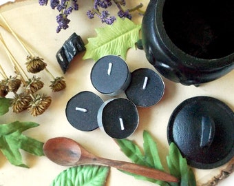 Unscented Black Tea Lights - 6 pack, Ritual Candle, Altar Tool, Witchcraft, Black Candle