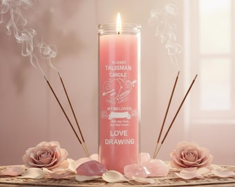 Love Drawing 7 Day Ritual Candle: Pink Unscented Screen Printed Glass