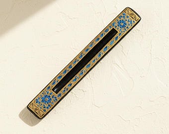 Black & Blue Floral Incense Holder: Gold Detail Burner | 10 Inch