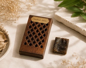 Patchouli Amber Rock Perfume 3.5g: Solid Perfume in Wood Box