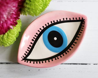Evil Eye dish, Jewelry dish, Ceramic Evil Eye, Nazar Protection Eye, Gift Idea, Boho Decor