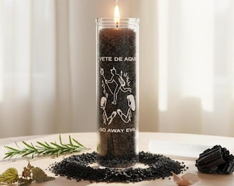 Black Go Away Evil 7 Day Ritual Candle: Screen Printed, Unscented
