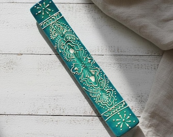 Teal Ash Catcher: Hand Painted Mango Wood Incense Burner