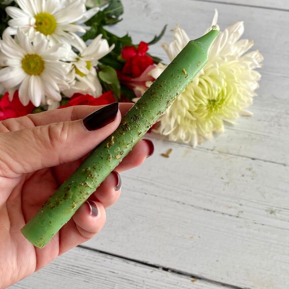 Money Magnet Ritual Candle Set, Herb Infused Green Altar Candles