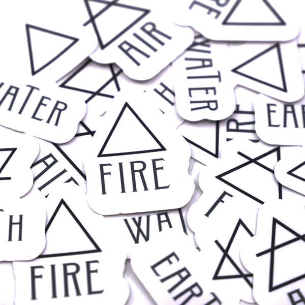 Four Elements sticker pack (4pcs), Esoteric, Wiccan, Pagan, Earth, Air, Fire, Water