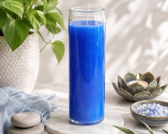 Plain Blue 7 Day Ritual Candle: Unscented, Glass Jar, Prayer Candle