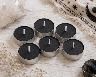 Unscented Black Tea Lights - 6 pack, Ritual Candle, Altar Tool, Witchcraft