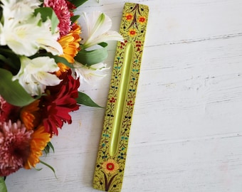 Hand Painted Incense Holder: 10 inch, Green Wildflower Floral Burner