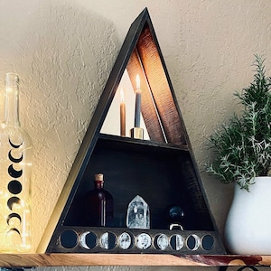 Moon Phase Altar Shelf - Altar decor, Moon decor, Mirrored shelf, Wiccan decor, Witch life, Gift idea