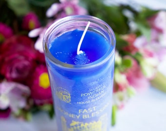 Fast Money Blessing 7 Day Ritual Candle, Altar Candle, Prayer Candle, Unscented Blue Candle