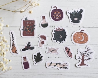 Woodland Witch sticker pack (Set of 15), Forest witch, Autumn, Fall, Halloween, Pumpkins, Witch