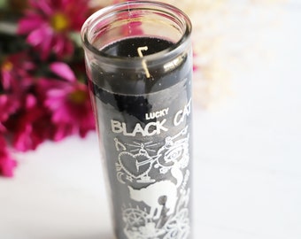 Lucky Black Cat Novena Candle, 7 Day Ritual Candle, Hoodoo, Root Work, Altar Candle