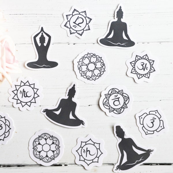 Zen Meditation Sticker Pack (13pc set), Chakra, Aesthetic, Yoga, Mandala, For Journals, Phone, Laptop