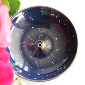 Starry Night Incense Plate: Midnight Blue Celestial Burner for Sticks & Cones