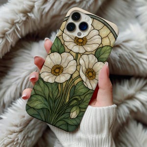 Wildflower Stained Glass Effect Phone Case, Floral 3D Mosaic Tough Case, Stained Glass Pearl Effect with Flowers, Case for iPhone Samsung