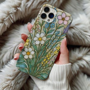 Wildflower Stained Glass Effect Tough Phone Case, Floral 3D Mosaic Case, Stained Glass Pearl Effect with Flowers, Case for iPhone Samsung