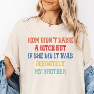 Retro Comfort Mom Didn&#39;t Raise A Bitch But If She Did It Was Definitely My Brother Shirt, Funny Sibling Tshirts, Mom Memes Sarcastic Shirt