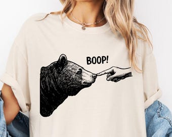 Boop! Comfort T-Shirt, Retro Bear Finger Touching Nose Tshirt, Funny Retro Shirt, Bear Graphic Unisex Animal Tee, Funny Meme Tee